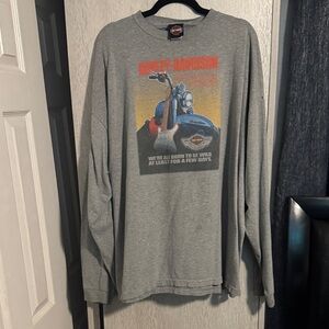 Harley-Davidson Gray and Red Graphic Long Sleeve Tee